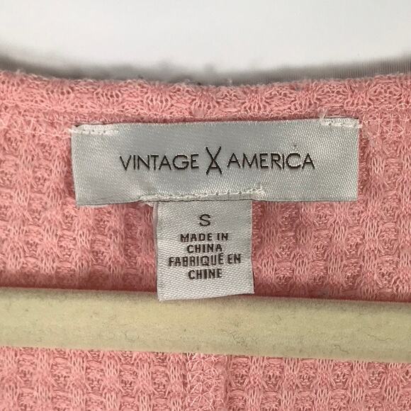 Vintage America Top Womens Small Pink Waffle Knit Thermal  Long Sleeve Soft Cozy - Picture 4 of 8